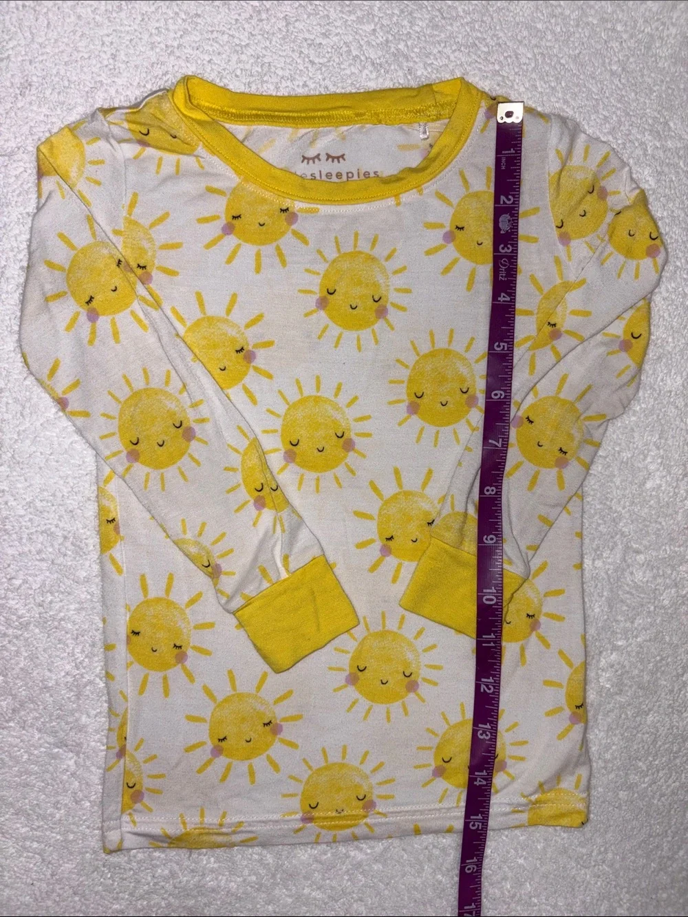 Little Sleepies White and Yellow Sun Print Long Sleeve Pajama Set unisex 2t